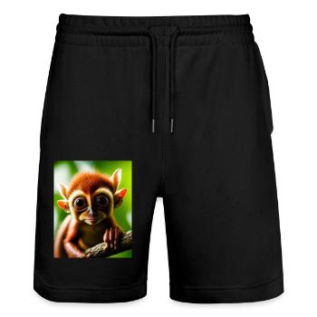 cooler lustiger süßer Koboldmaki (Tarsiidae) Waldcomic - Stanley/Stella Unisex Bio Joggingshorts Trainer  - Schwarz - Vorne - Nik (191cm) & Marisol (170cm)