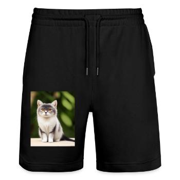 Chat persan blanc - Short de jogging bio TRAINER Stanley/Stella unisexe - noir - Devant - Nik (191cm) & Marisol (170cm)