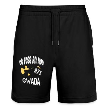 Idee Cadeau Guadeloupe 971 Gwada Cé Foss An Nou - Short de jogging bio TRAINER Stanley/Stella unisexe - noir - Devant - Nik (191cm) & Marisol (170cm)