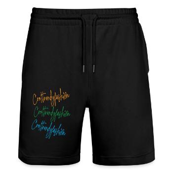 Cooltrendyfashion - Stanley/Stella Unisex Bio Joggingshorts Trainer  - Schwarz - Vorne - Nik (191cm) & Marisol (170cm)