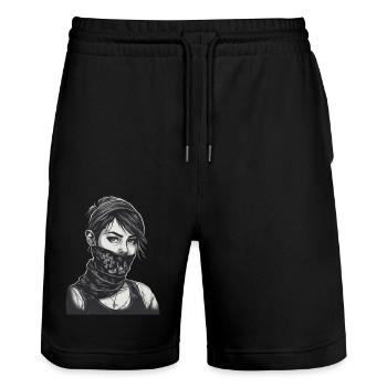 Rebel young woman with bandana cool look street - Stanley/Stella Trainer Unisex Organic Jogging Shorts - black - Front - Nik (191cm) & Marisol (170cm)