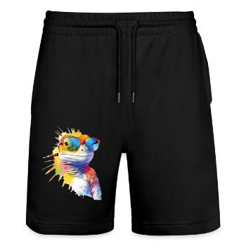 Pik die Eidechse - Stanley/Stella Unisex Bio Joggingshorts Trainer  - Schwarz - Vorne - Nik (191cm) & Marisol (170cm)