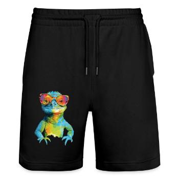 Geck die Brillenechse - Stanley/Stella Unisex Bio Joggingshorts Trainer  - Schwarz - Vorne - Nik (191cm) & Marisol (170cm)