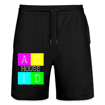 Acid house white - Stanley/Stella Trainer Unisex Organic Jogging Shorts - black - Front - Nik (191cm) & Marisol (170cm)