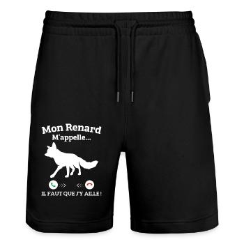 Mon Renard m'appelle, Faut que j'y aille drôle - Short de jogging bio TRAINER Stanley/Stella unisexe - noir - Devant - Nik (191cm) & Marisol (170cm)
