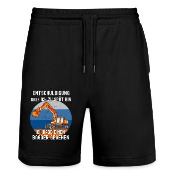 Entschuldigung zu spät, habe einen Bagger gesehen - Stanley/Stella Unisex Bio Joggingshorts Trainer  - Schwarz - Vorne - Nik (191cm) & Marisol (170cm)