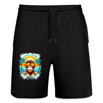 Monkey Beach Escape: Stand Out this Summer - Stanley/Stella Trainer Unisex Organic Jogging Shorts - black - Front - Nik (191cm) & Marisol (170cm)