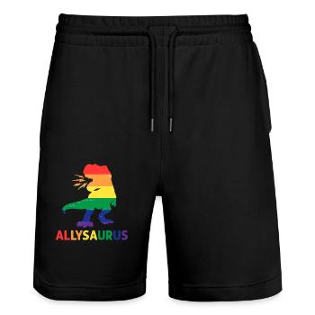 Allysaurus-Dinosaurier in Regenbogenflagge für Verbündete LGBT - Stanley/Stella Unisex Bio Joggingshorts Trainer  - Schwarz - Vorne - Nik (191cm) & Marisol (170cm)