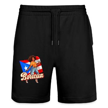 Afro latina boricua puerto rico karibischer tanz - Stanley/Stella Unisex Bio Joggingshorts Trainer  - Schwarz - Vorne - Nik (191cm) & Marisol (170cm)