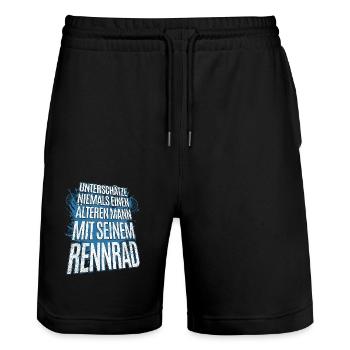 Unterschätze nie einen älteren Mann mit Rennrad - Stanley/Stella Unisex Bio Joggingshorts Trainer  - Schwarz - Vorne - Nik (191cm) & Marisol (170cm)
