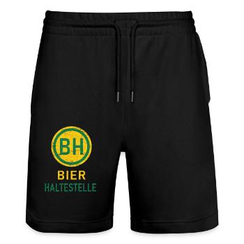 Bier Haltestelle Lustige Sprüche - Stanley/Stella Unisex Bio Joggingshorts Trainer  - Schwarz - Vorne - Nik (191cm) & Marisol (170cm)