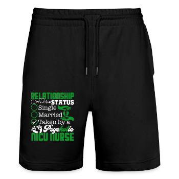 Nicu Nurse Relationship Status - Stanley/Stella Trainer Unisex Organic Jogging Shorts - black - Front - Nik (191cm) & Marisol (170cm)