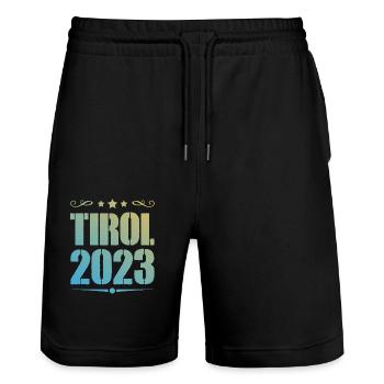 Tirol 2023 - Stanley/Stella Unisex Bio Joggingshorts Trainer  - Schwarz - Vorne - Nik (191cm) & Marisol (170cm)