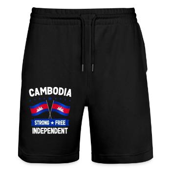 Cambodia - Stanley/Stella Trainer Unisex Organic Jogging Shorts - black - Front - Nik (191cm) & Marisol (170cm)