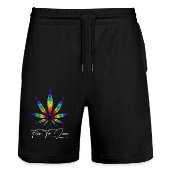 Free To Love - Stanley/Stella Trainer Unisex Organic Jogging Shorts - black - Front - Nik (191cm) & Marisol (170cm)