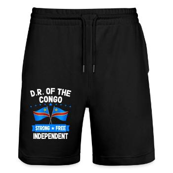 Demokratische Republik Kongo - Stanley/Stella Unisex Bio Joggingshorts Trainer  - Schwarz - Vorne - Nik (191cm) & Marisol (170cm)
