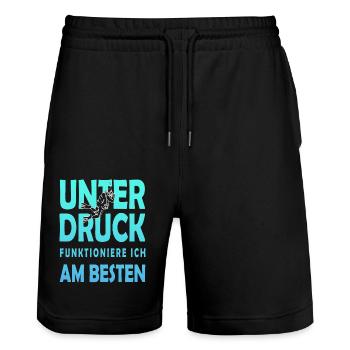 Unter Druck funktioniere ich am besten Taucher - Stanley/Stella Unisex Bio Joggingshorts Trainer  - Schwarz - Vorne - Nik (191cm) & Marisol (170cm)