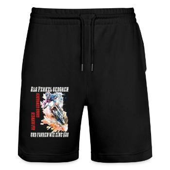 Motorrad Biker Spruch - fahre wie eine Sau - Stanley/Stella Unisex Bio Joggingshorts Trainer  - Schwarz - Vorne - Nik (191cm) & Marisol (170cm)