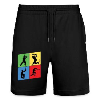 Cricket Cricketer Batsman Sport Vintage - Stanley/Stella Trainer Unisex Organic Jogging Shorts - black - Front - Nik (191cm) & Marisol (170cm)