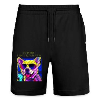 Hey People, je suis le guitariste - Dog - Short de jogging bio TRAINER Stanley/Stella unisexe - noir - Devant - Nik (191cm) & Marisol (170cm)