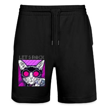 Let's Rock - Cat - Stanley/Stella Trainer Unisex Organic Jogging Shorts - black - Front - Nik (191cm) & Marisol (170cm)