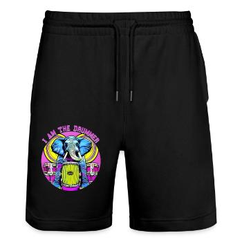 I am the drummer - Elephant - Stanley/Stella Unisex Bio Joggingshorts Trainer  - Schwarz - Vorne - Nik (191cm) & Marisol (170cm)