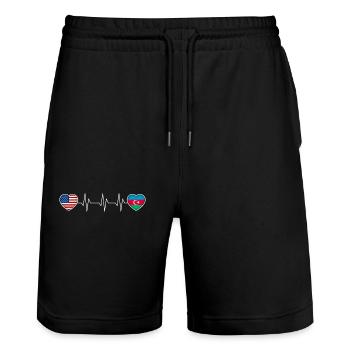 Azerbaijan - Stanley/Stella Trainer Unisex Organic Jogging Shorts - black - Front - Nik (191cm) & Marisol (170cm)