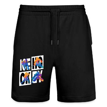 Eishockey Spieler Sport Fan Team Verein Bunt - Stanley/Stella Unisex Bio Joggingshorts Trainer  - Schwarz - Vorne - Nik (191cm) & Marisol (170cm)