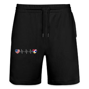 Bergkarabach - Stanley/Stella Unisex Bio Joggingshorts Trainer  - Schwarz - Vorne - Nik (191cm) & Marisol (170cm)
