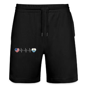 San Marino - Stanley/Stella Trainer Unisex Organic Jogging Shorts - black - Front - Nik (191cm) & Marisol (170cm)