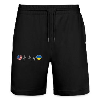 Ukraine - Stanley/Stella Unisex Bio Joggingshorts Trainer  - Schwarz - Vorne - Nik (191cm) & Marisol (170cm)