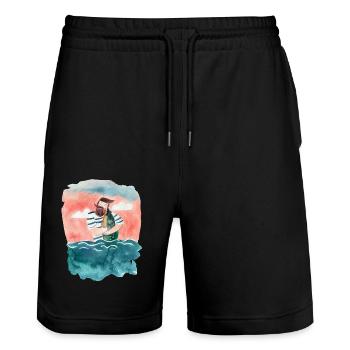 Sailor loves fish - Stanley/Stella Trainer Unisex Organic Jogging Shorts - black - Front - Nik (191cm) & Marisol (170cm)
