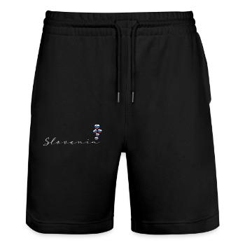 Slowenien - Stanley/Stella Unisex Bio Joggingshorts Trainer  - Schwarz - Vorne - Nik (191cm) & Marisol (170cm)