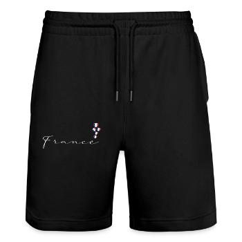 France - Stanley/Stella Trainer Unisex Organic Jogging Shorts - black - Front - Nik (191cm) & Marisol (170cm)