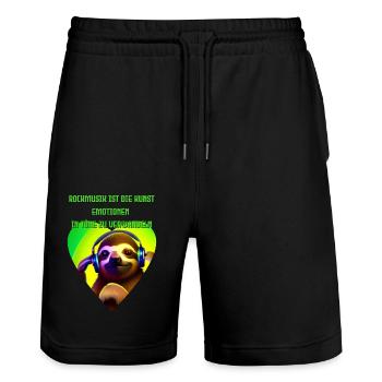 Faultier im Herz - Rockmusik Sprüche - Stanley/Stella Unisex Bio Joggingshorts Trainer  - Schwarz - Vorne - Nik (191cm) & Marisol (170cm)