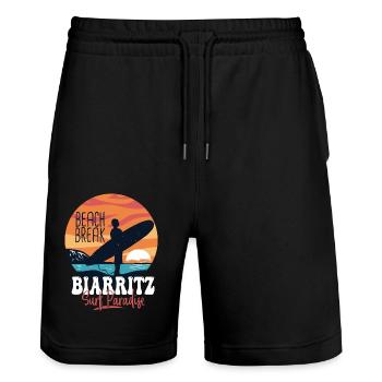 Surf Biarritz spot surf pour surfeur - Short de jogging bio TRAINER Stanley/Stella unisexe - noir - Devant - Nik (191cm) & Marisol (170cm)