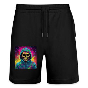 Cooler Skull Totenkopf für deinen coolen Look - Stanley/Stella Unisex Bio Joggingshorts Trainer  - Schwarz - Vorne - Nik (191cm) & Marisol (170cm)