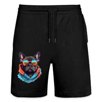 Compagnon de la ville : le fantôme du bouledogue français - Short de jogging bio TRAINER Stanley/Stella unisexe - noir - Devant - Nik (191cm) & Marisol (170cm)