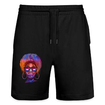 Cambodia - Stanley/Stella Trainer Unisex Organic Jogging Shorts - black - Front - Nik (191cm) & Marisol (170cm)