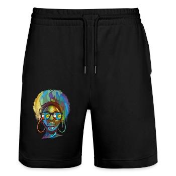 St. Pierre und Miquelon - Stanley/Stella Unisex Bio Joggingshorts Trainer  - Schwarz - Vorne - Nik (191cm) & Marisol (170cm)