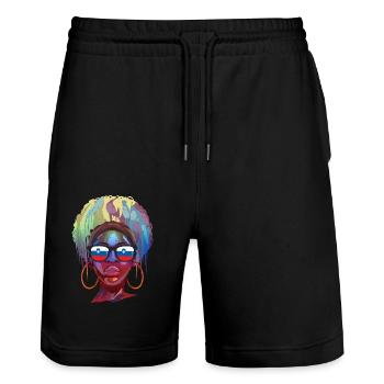 Slowenien - Stanley/Stella Unisex Bio Joggingshorts Trainer  - Schwarz - Vorne - Nik (191cm) & Marisol (170cm)