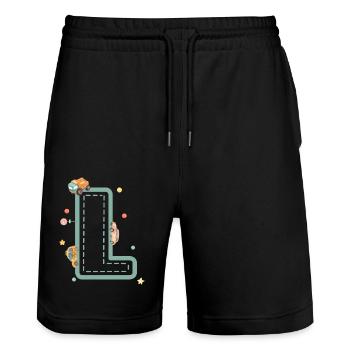 Buchstabe l Fahrzeug - personalisiertes Kindergeschenk - Stanley/Stella Unisex Bio Joggingshorts Trainer  - Schwarz - Vorne - Nik (191cm) & Marisol (170cm)
