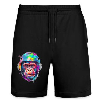 Affe mit Weltraumhelm - Stanley/Stella Unisex Bio Joggingshorts Trainer  - Schwarz - Vorne - Nik (191cm) & Marisol (170cm)