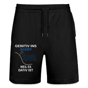 Genitiv ins Wasser weil es Dativ ist Grammatik Wit - Stanley/Stella Unisex Bio Joggingshorts Trainer  - Schwarz - Vorne - Nik (191cm) & Marisol (170cm)
