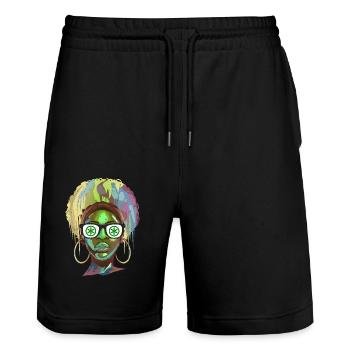 Padanien - Stanley/Stella Unisex Bio Joggingshorts Trainer  - Schwarz - Vorne - Nik (191cm) & Marisol (170cm)