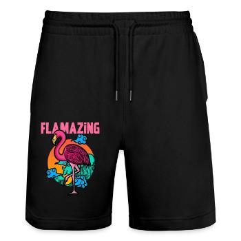 Flamazing Flamingo - Short de jogging bio TRAINER Stanley/Stella unisexe - noir - Devant - Nik (191cm) & Marisol (170cm)