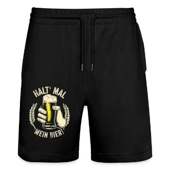 Halt mal mein Bier - Retro Biertrinker und Macher - Stanley/Stella Unisex Bio Joggingshorts Trainer  - Schwarz - Vorne - Nik (191cm) & Marisol (170cm)