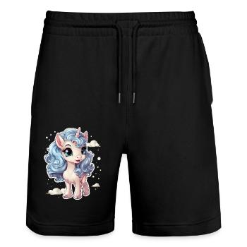 licorne douce - Licorne douce - licorne - Short de jogging bio TRAINER Stanley/Stella unisexe - noir - Devant - Nik (191cm) & Marisol (170cm)