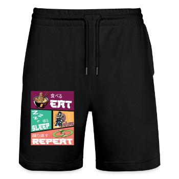 Eat Sleep Anime Repeat - Stanley/Stella Trainer Unisex Organic Jogging Shorts - black - Front - Nik (191cm) & Marisol (170cm)