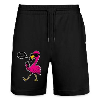 Famingo, désolé je suis occupé flamant rose je suis occupé - Short de jogging bio TRAINER Stanley/Stella unisexe - noir - Devant - Nik (191cm) & Marisol (170cm)